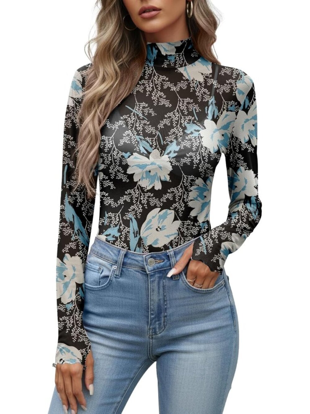 Women's Lily White Polyester Mesh Top Blouse Party Clubwear Long Sleeve Shirt